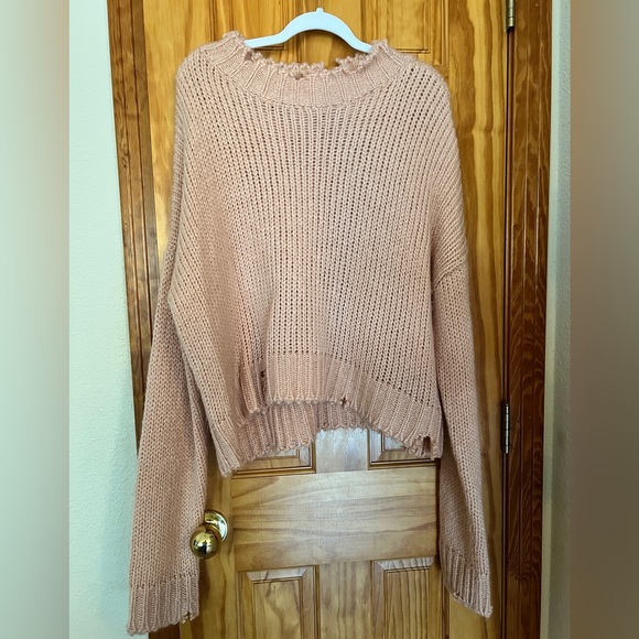 Show Me Your Mumu Distressed Sweater Pink Size XL - Picture 2 of 9